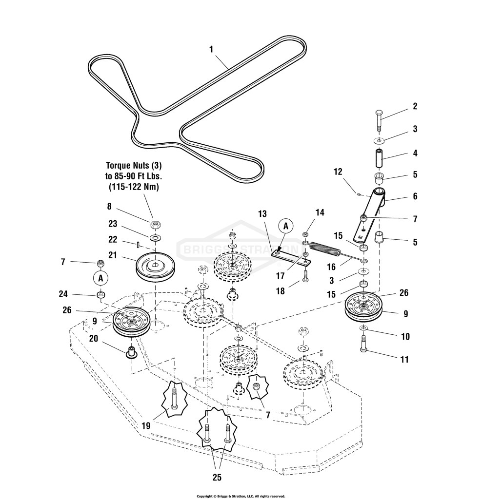 61 Mower Deck - Pulleys, Belts & Idler Arm