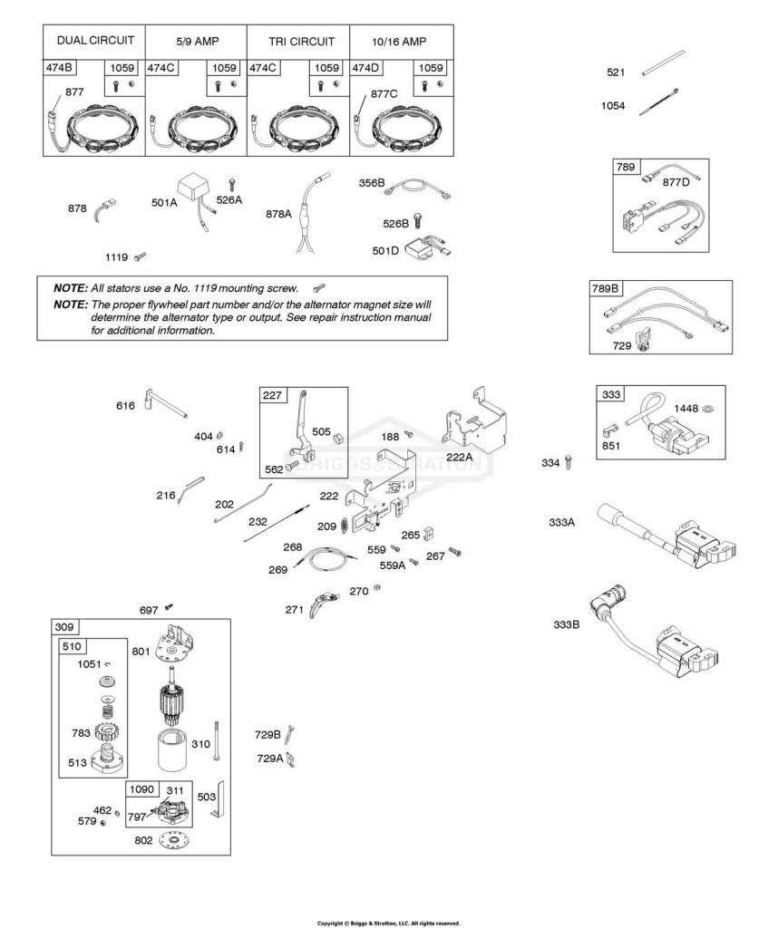 Alternator, Controls, Electric Starter, Governor Spring, Ignition