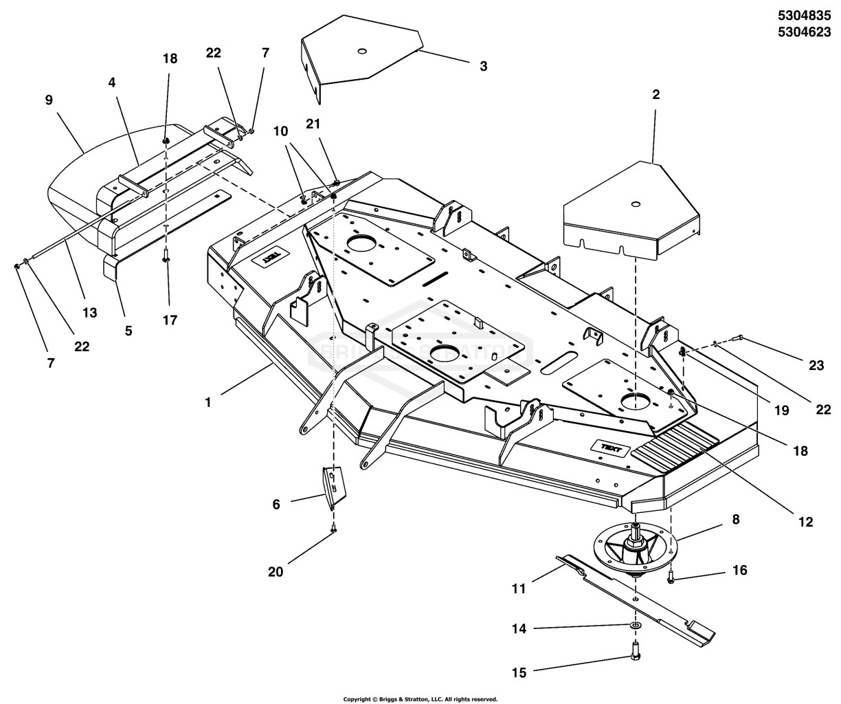 72 Mower Deck Group - Housing, Covers, Spindles & Blades (2 Belt System)