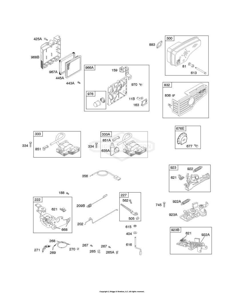 Air Cleaner, Controls, Electrical, Exhaust System, Flywheel Brake, Governor Spring, Ignition