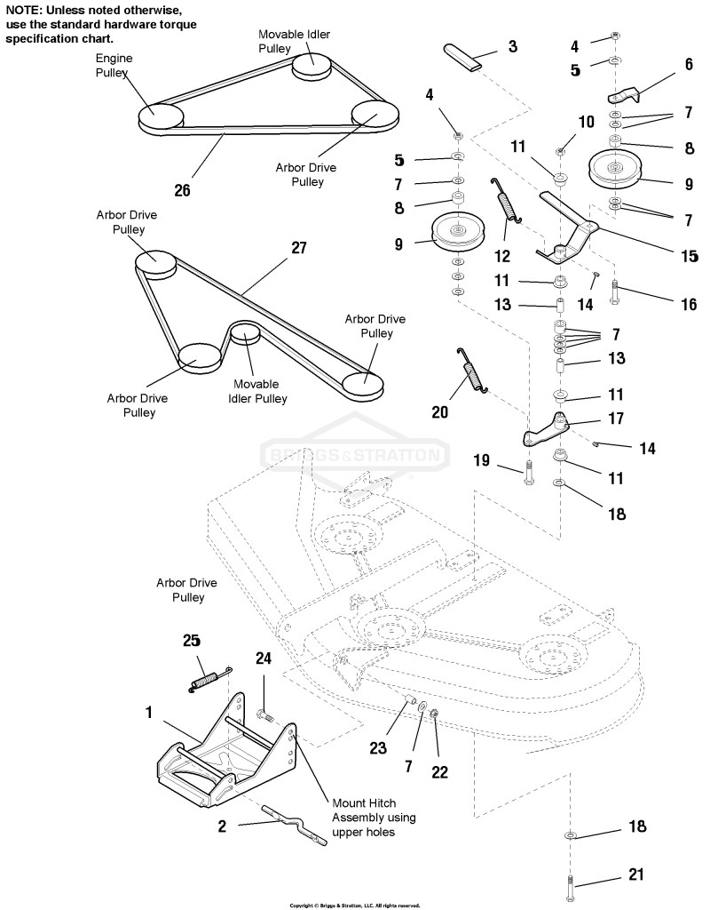 44 & 50 Mower Deck - Belt, Pulley & Hitch Group
