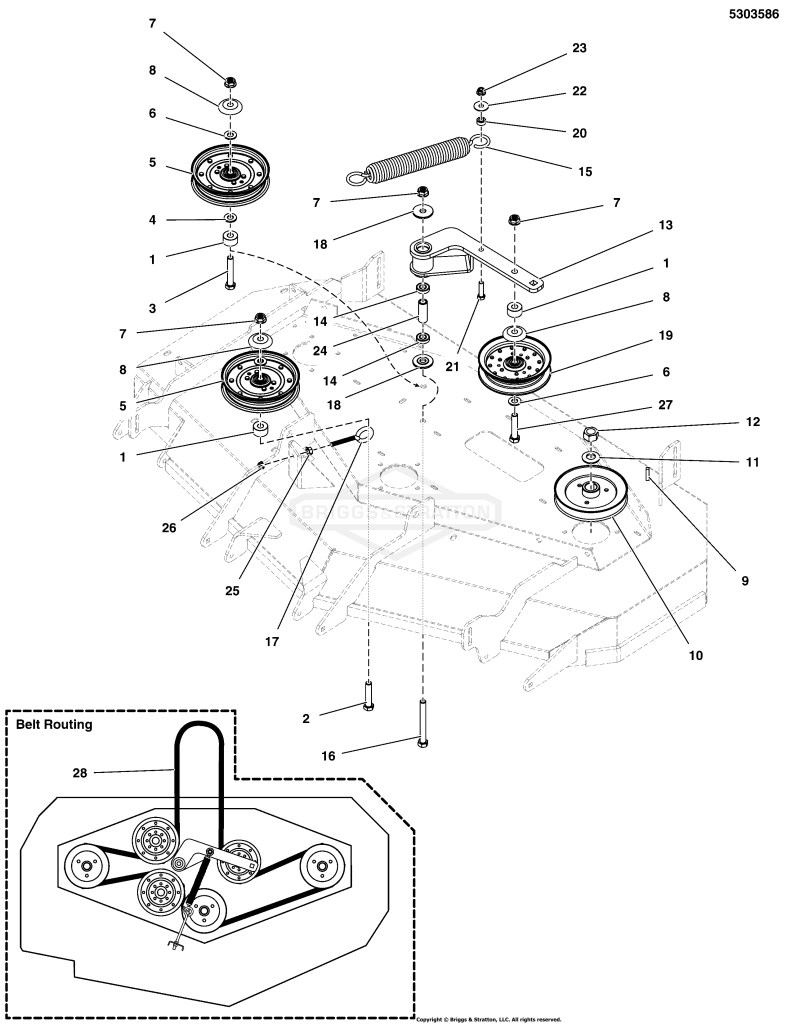52 Mower Deck - Pulleys, Belt, & Idler Arm