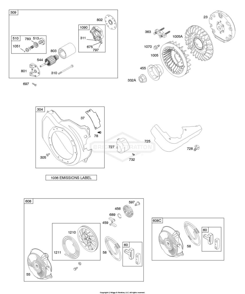 Blower Housing, Electric Starter, Flywheel, Rewind Starter