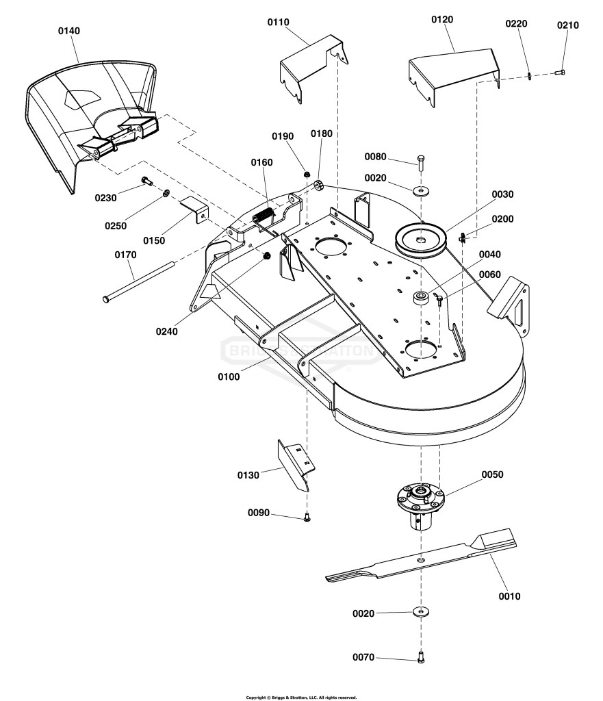 44 Mower Deck Group - Housing, Covers, Spindles & Blades