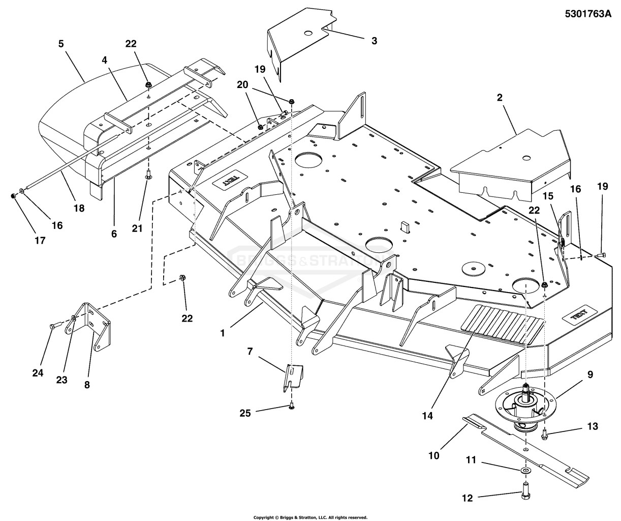 61 Mower Deck Group - Housing, Covers, Spindles & Blades S/N: 2017681137 & Above