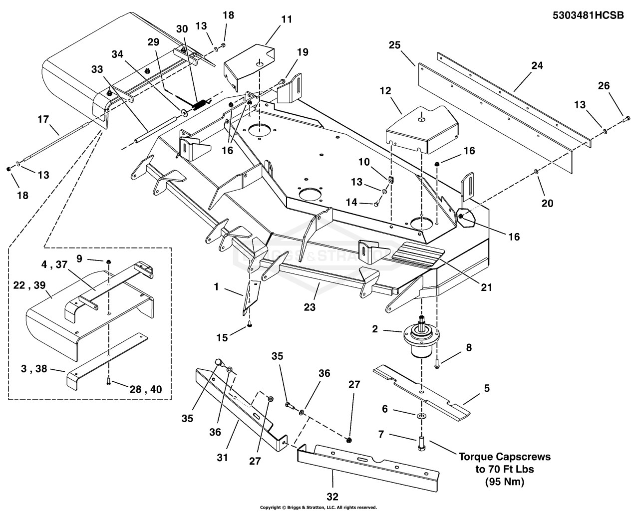 52 Mower Deck - Housing, Covers, Spindles & Blades (Side Discharge)