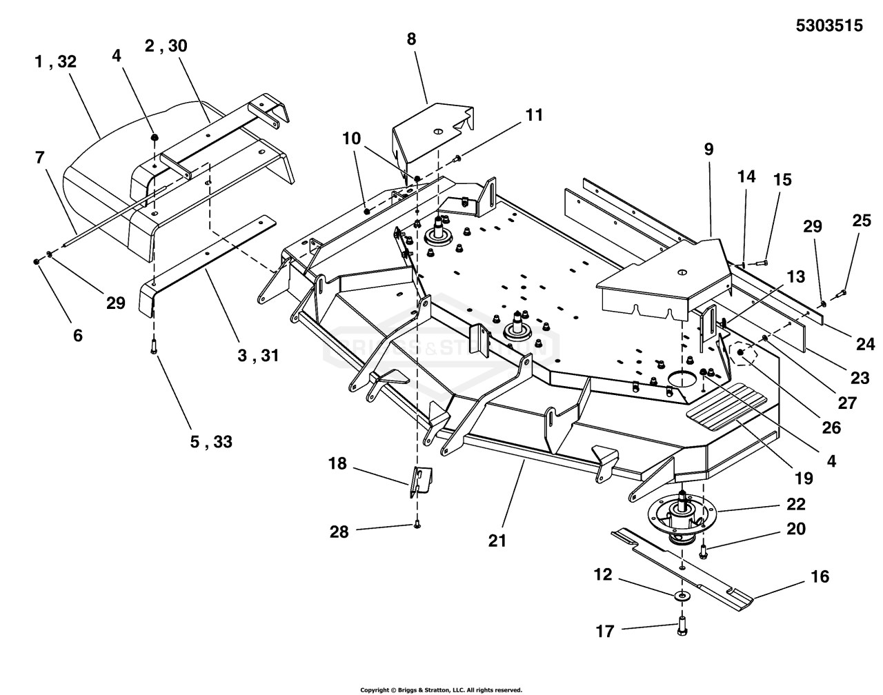 61 Mower Deck - Housing, Covers, Spindles, & Blades