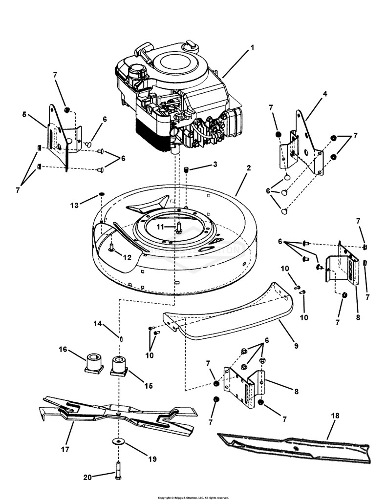 ENGINE, CUTTING DECK & BLADE