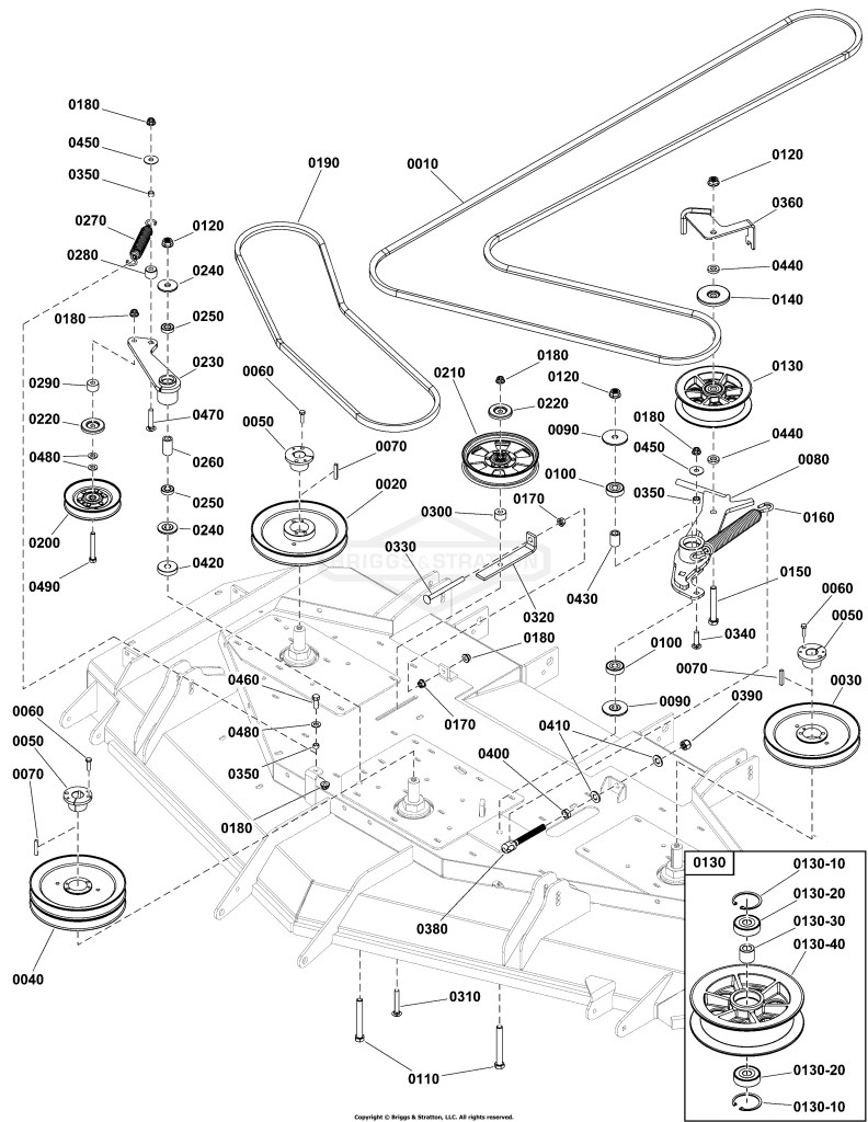 72 Mower Deck Group - Pulleys, Belts, and Idler Arms