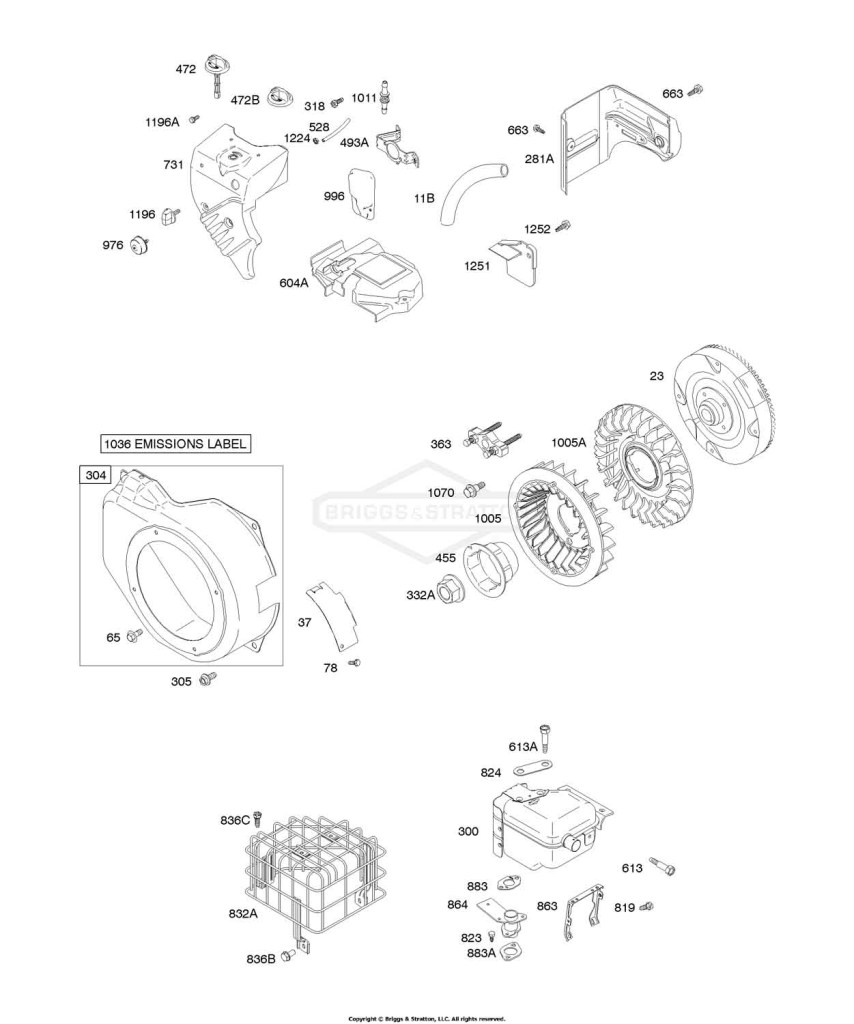 Blower Housing/Shrouds, Exhaust System, Flywheel
