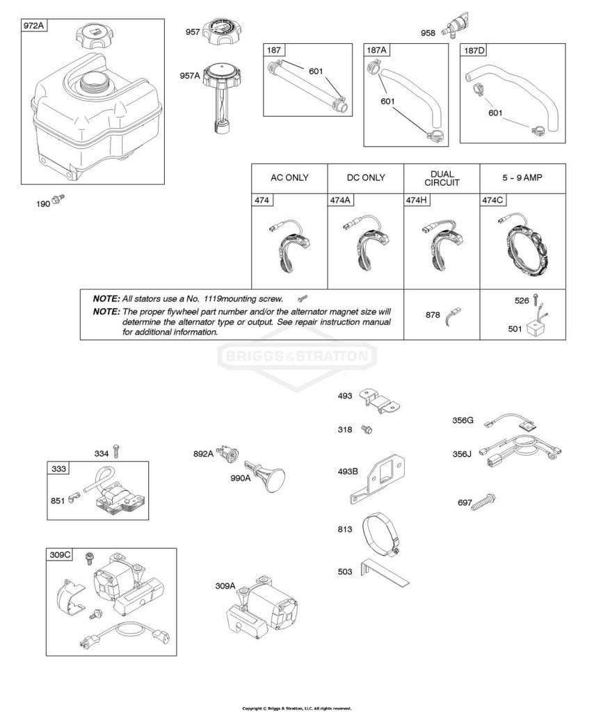 Alternator, Electric Starter, Fuel Supply, Ignition