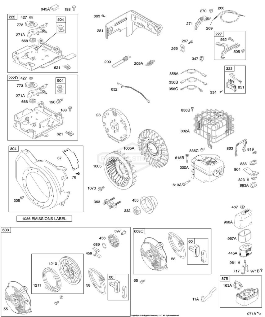 Air Cleaner, Blower Housing, Controls, Exhaust System, Flywheel, Governor Spring, Ignition, Rewind Starter