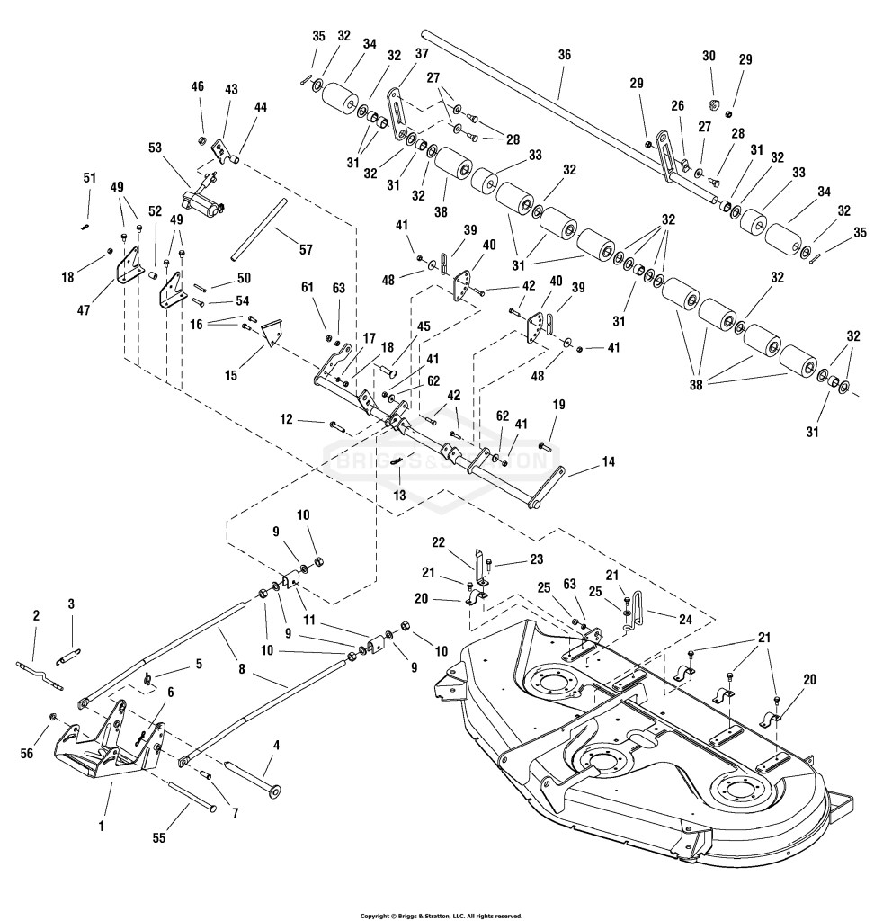 54 Mower Deck - Electric Height Adjustment & Roller Bar Group