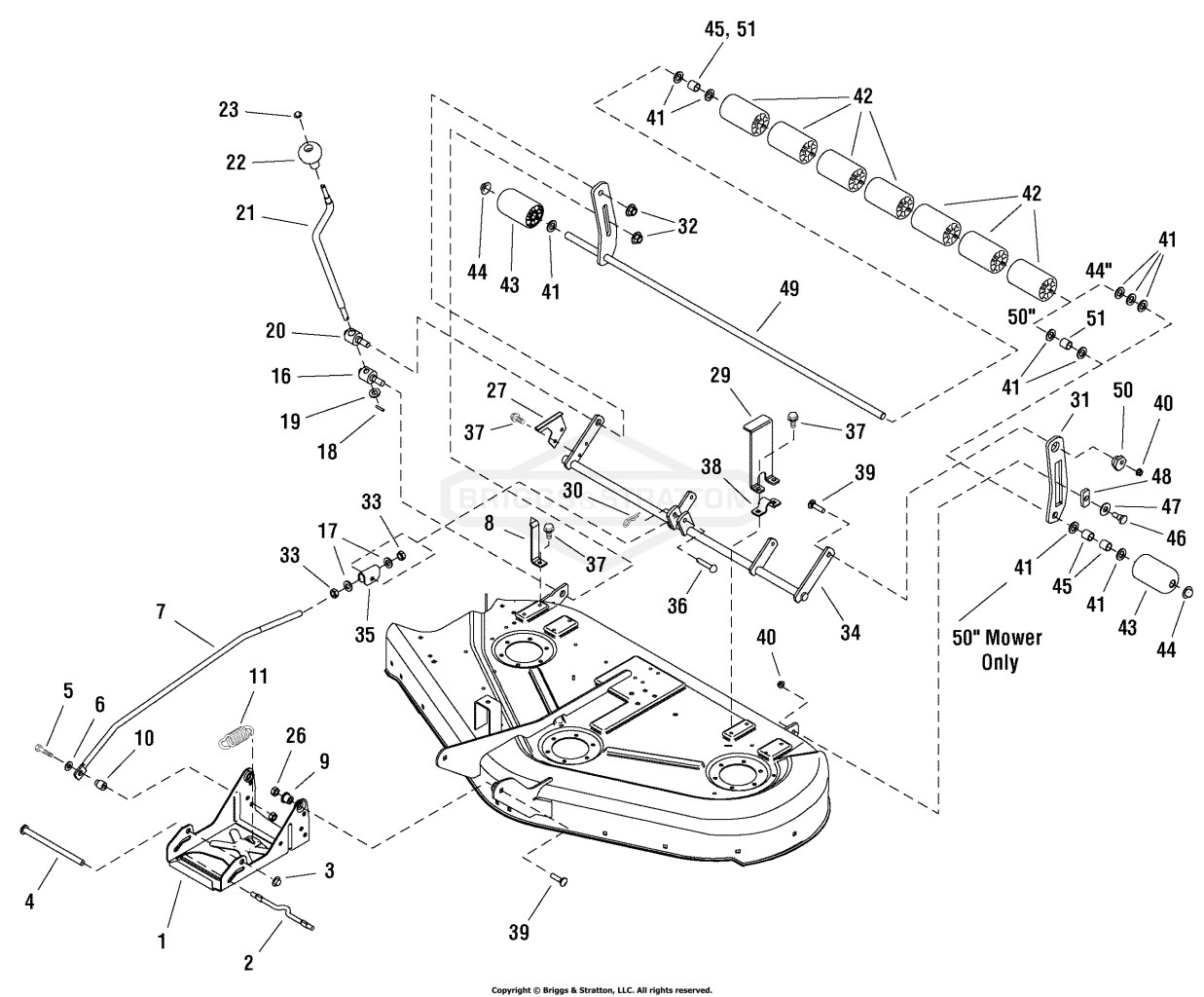 44 & 50 Mower Deck - Height Adjust & Roller Bar Group