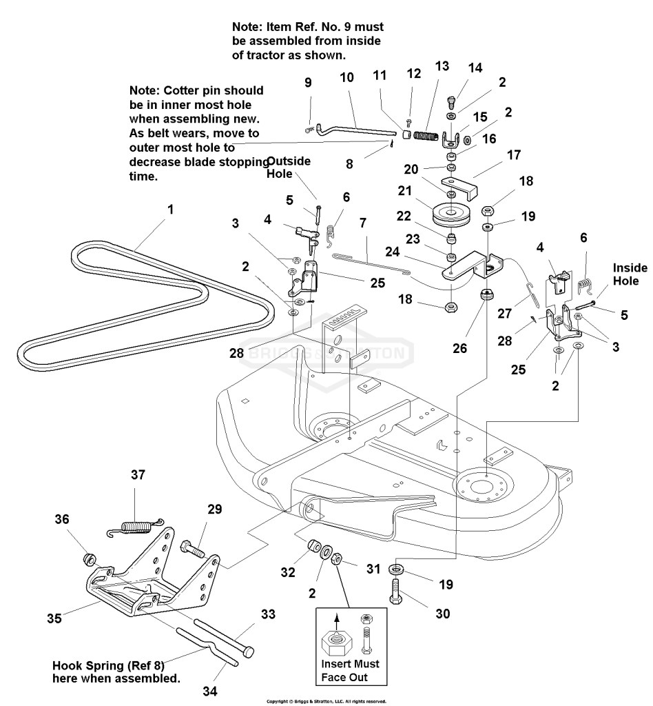 38 Mower Deck - Belt, Idler Arm & Hitch