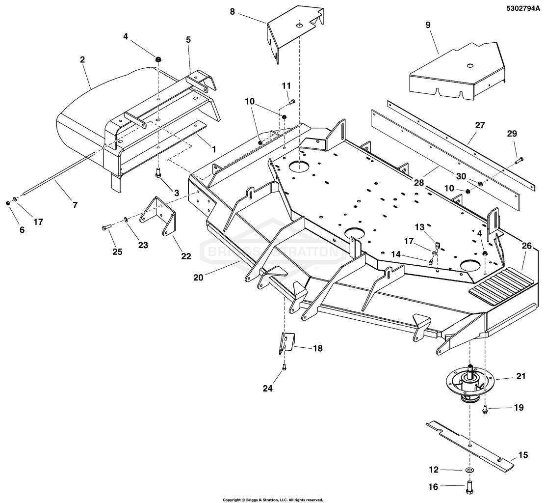 61 Mower Deck - Housing, Covers, Spindles & Blades