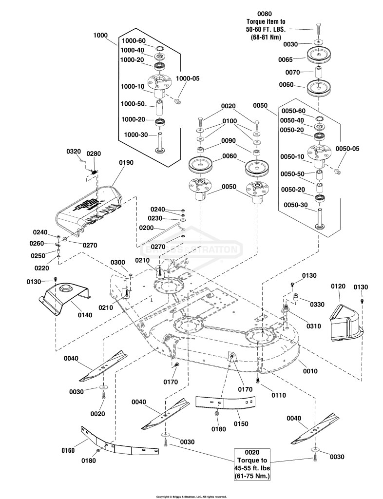 50 (127cm) Mower Deck - Housing, Arbors & Blades Group
