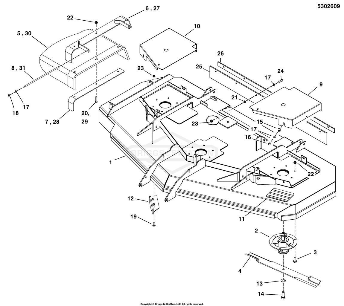 72 Mower Deck - Housing, Covers & Spindles