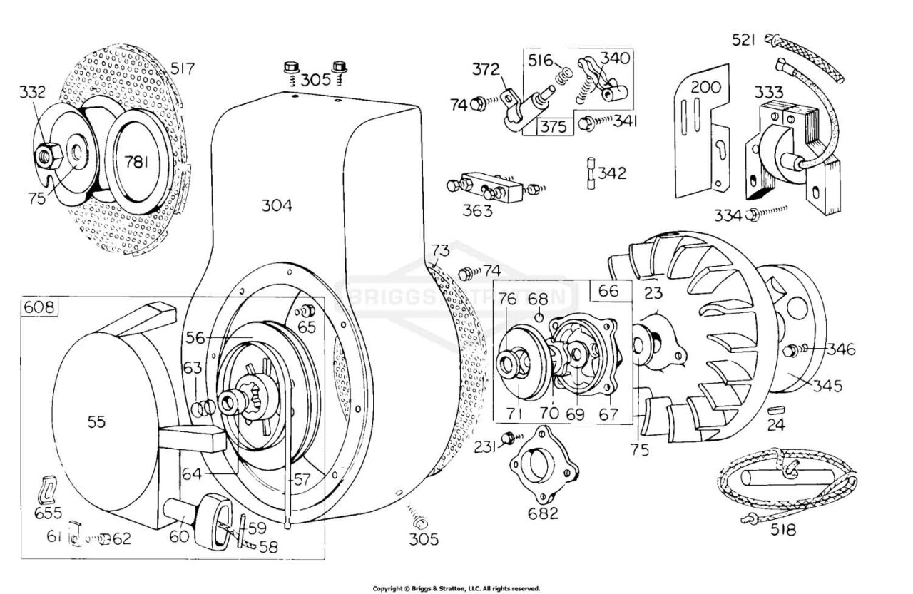 Blower Hsg, Rewind,Flywheel