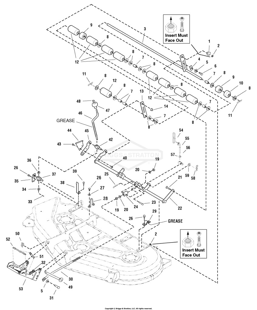 54 Mower Deck - Height Adjustment & Roller Bar Group