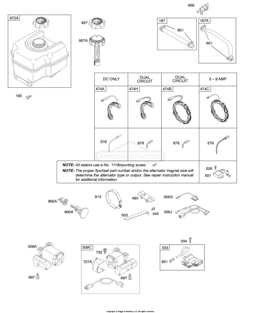 Alternator, Electric Starter, Fuel Supply, Ignition