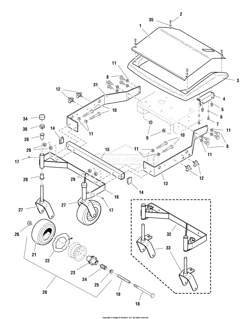 32 Mower Deck - Frame, Caster & Shield