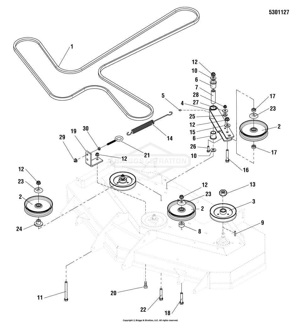 52 Mower Deck - Pulleys, Belt & Idler Arm