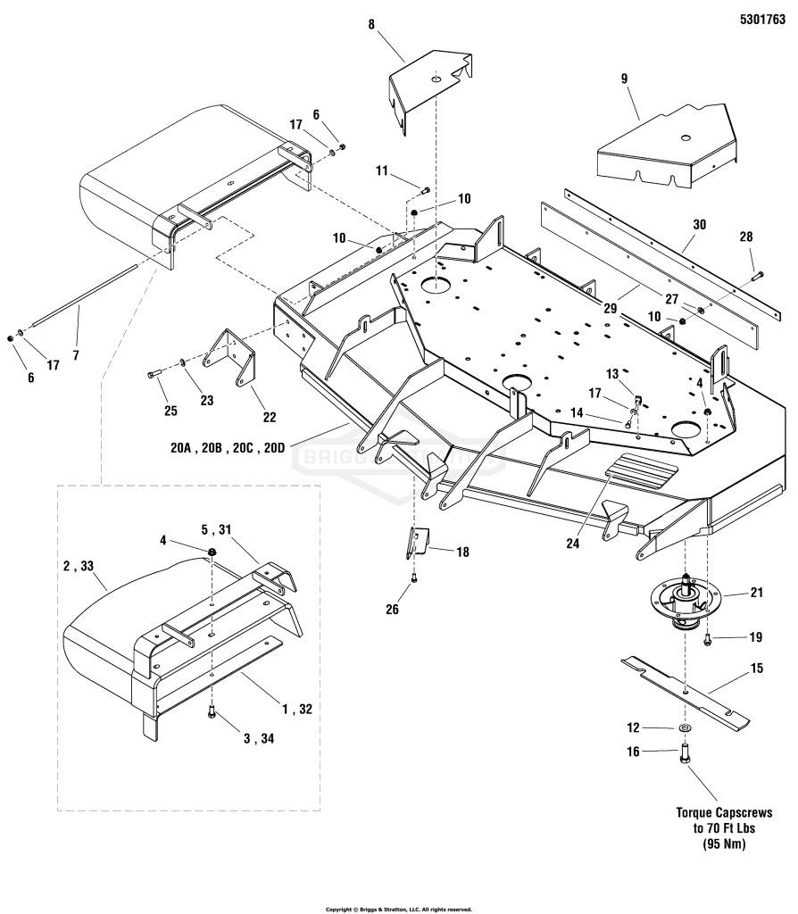 61 Mower Deck Group - Housing, Covers, Spindles & Blades S/N: 2017681136 & Below