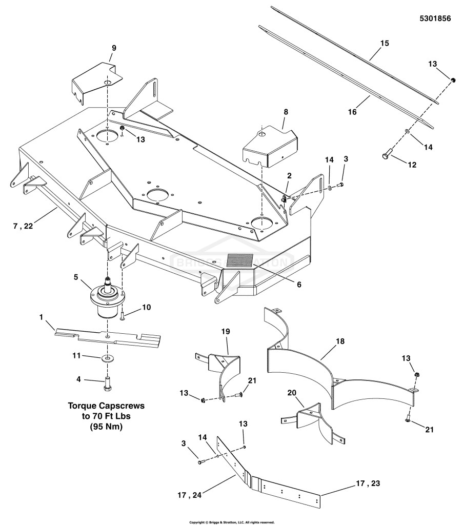 52 Mower Deck - Housing, Covers, Spindles & Blades (Rear Discharge Export)