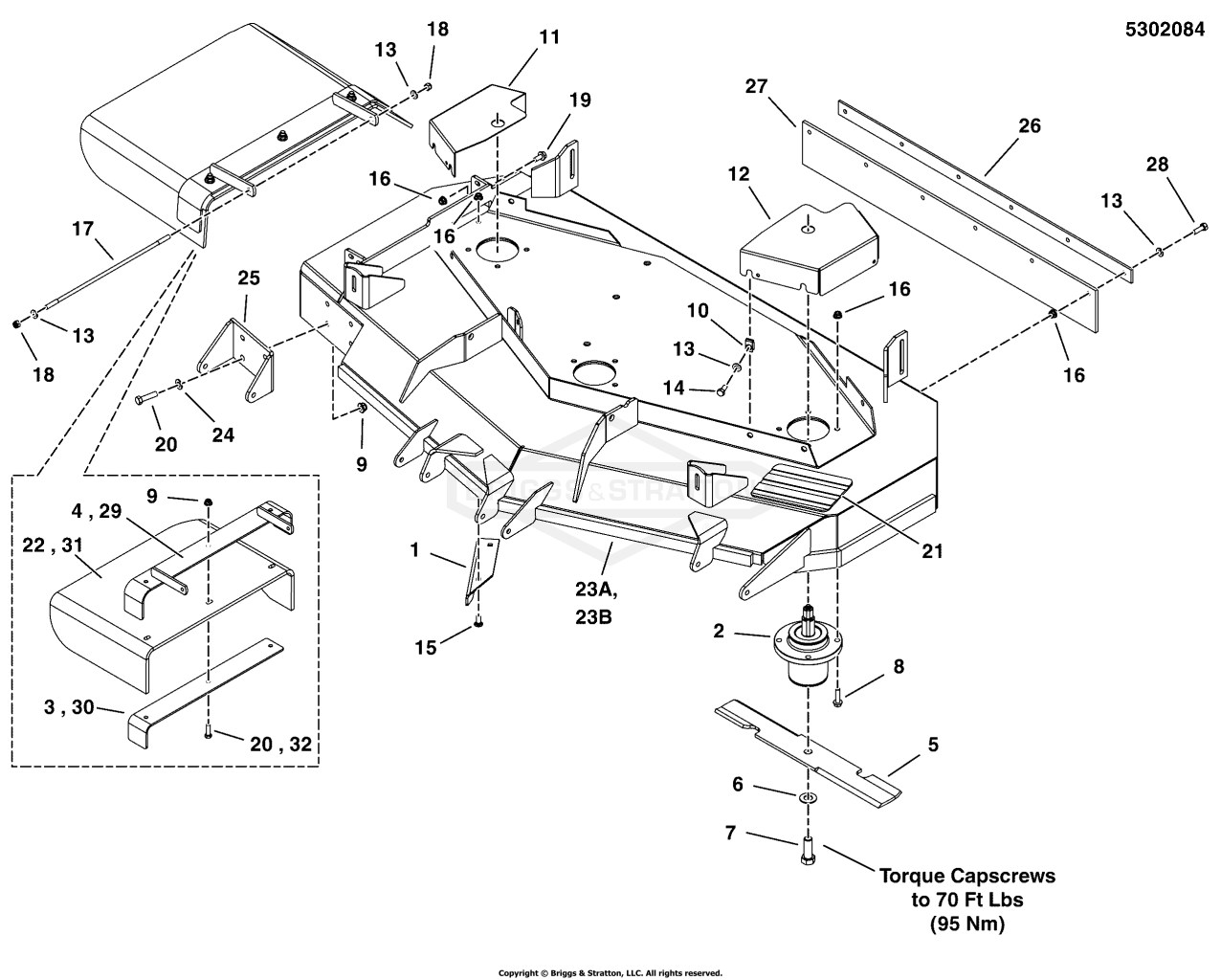 52 Mower Deck - Housing, Covers, Spindles & Blades (Side Discharge)