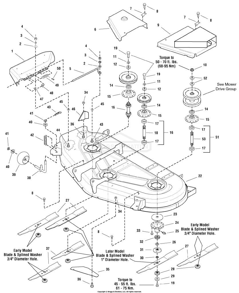 54 Mower Deck - Housing, Arbors & Blade Group