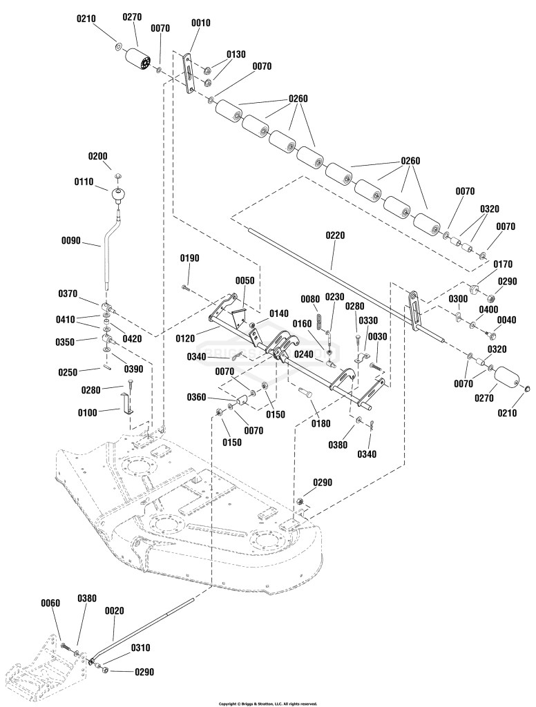 50 Mower Deck - Height Adjustment & Roller Bar Group