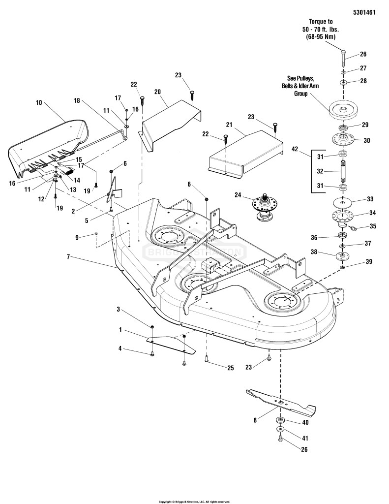 54 Mower Deck - Housing, Cover & Spindles
