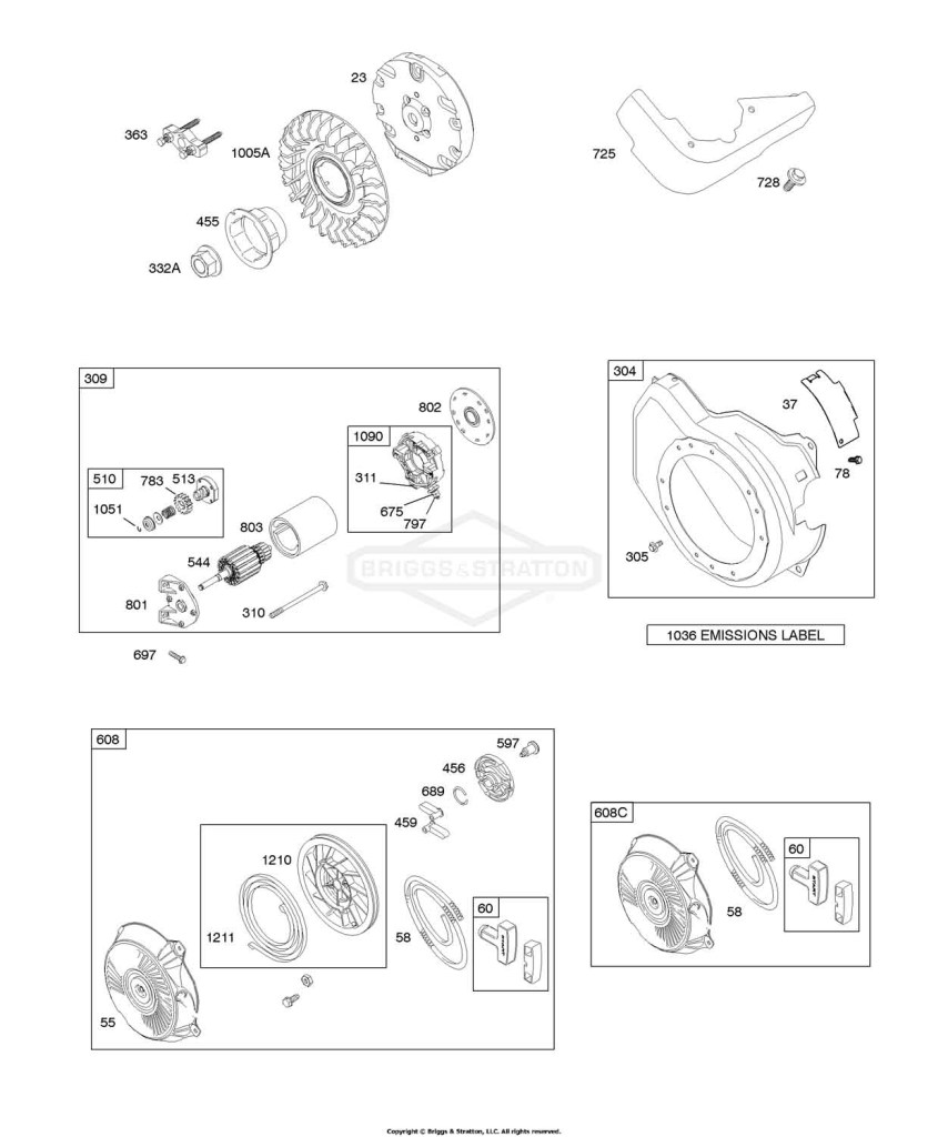Blower Housing, Electric Starter, Flywheel, Rewind Starter