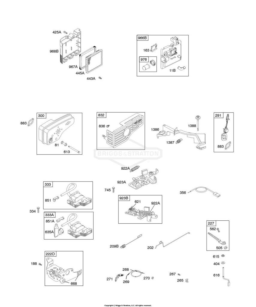Air Cleaner, Controls, Electrical, Exhaust System, Flywheel Brake, Governor Spring, Ignition