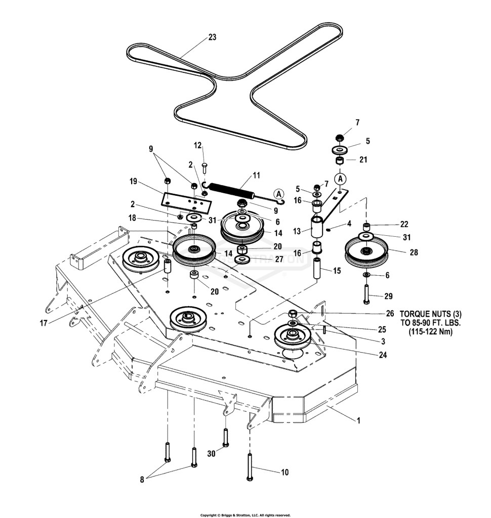 44, 48 & 52 Flat-Nosed Mower Deck - Pulleys, Belts & Idler Arm