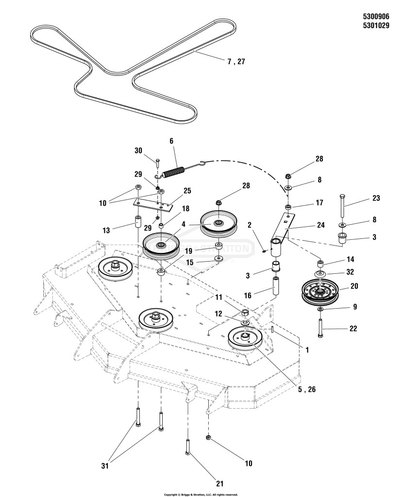 48 & 52 Mower Deck - Pulleys, Belt & Idler Arm