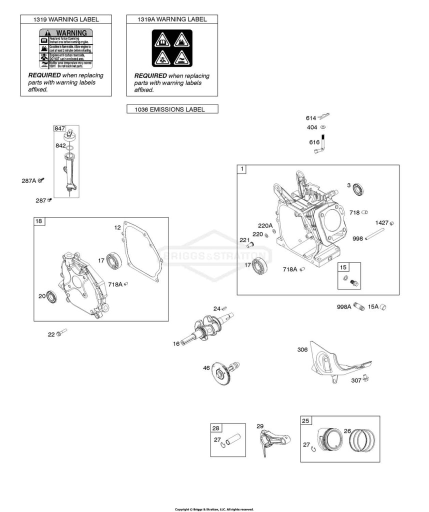 Camshaft, Crankcase Cover, Crankshaft, Cylinder, Lubrication, Piston Group, Warning Label
