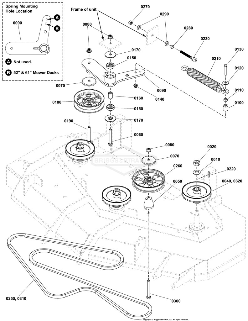 52 & 61 Mower Deck Group - Pulleys, Belts, and Idler Arm
