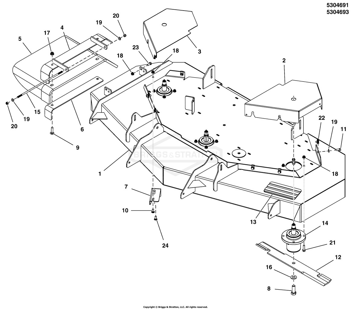 61 Mower Deck Group - Housing, Covers, Spindles & Blades