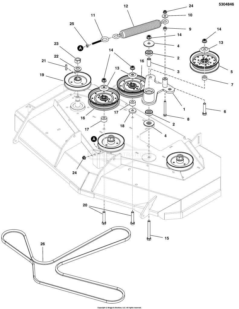 48 Mower Deck Group - Pulleys, Belt & Idler Arm