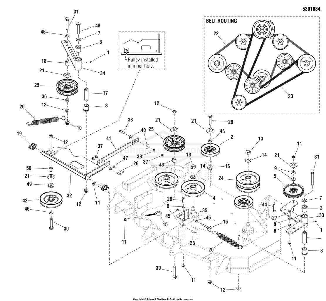 48 Mower Deck - Belts, Pulleys & Idler Arms