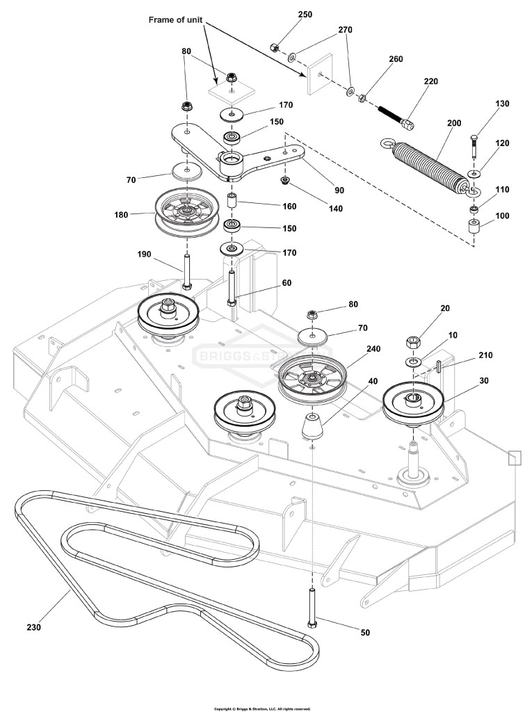 60 Mower Deck Group - Pulleys, Belts, and Idler Arm