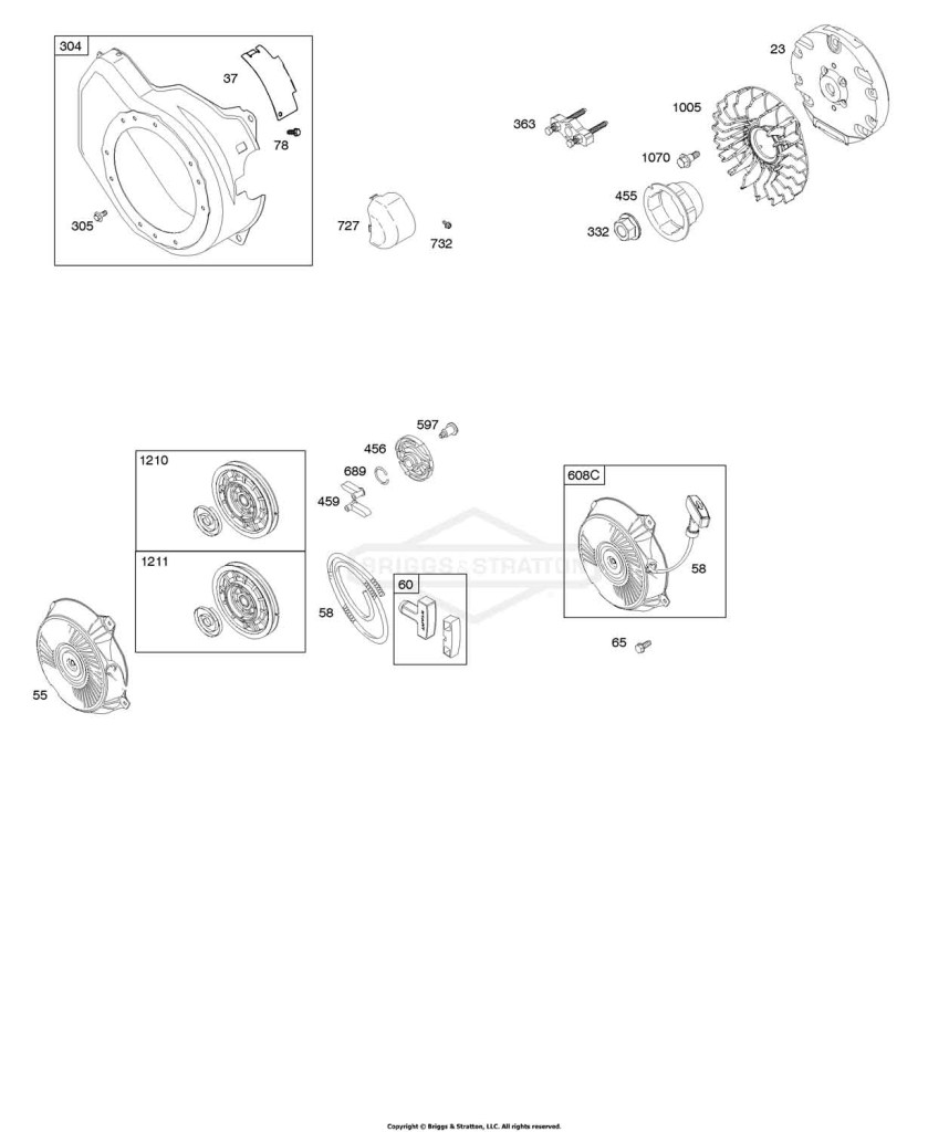 Blower Housing, Flywheel, Rewind Starter