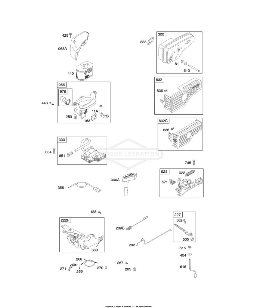 Air Cleaner, Controls, Electrical, Exhaust System, Flywheel Brake, Governor Spring, Ignition