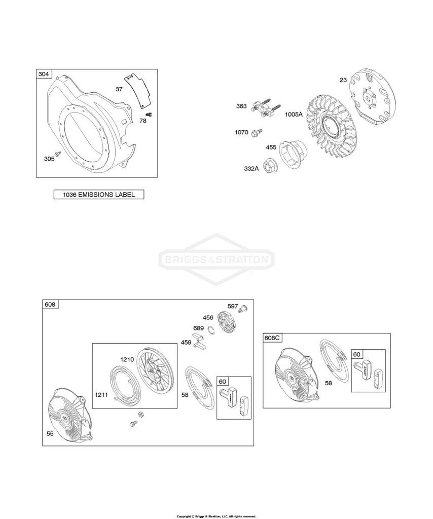 Blower Housing, Flywheel, Rewind Starter