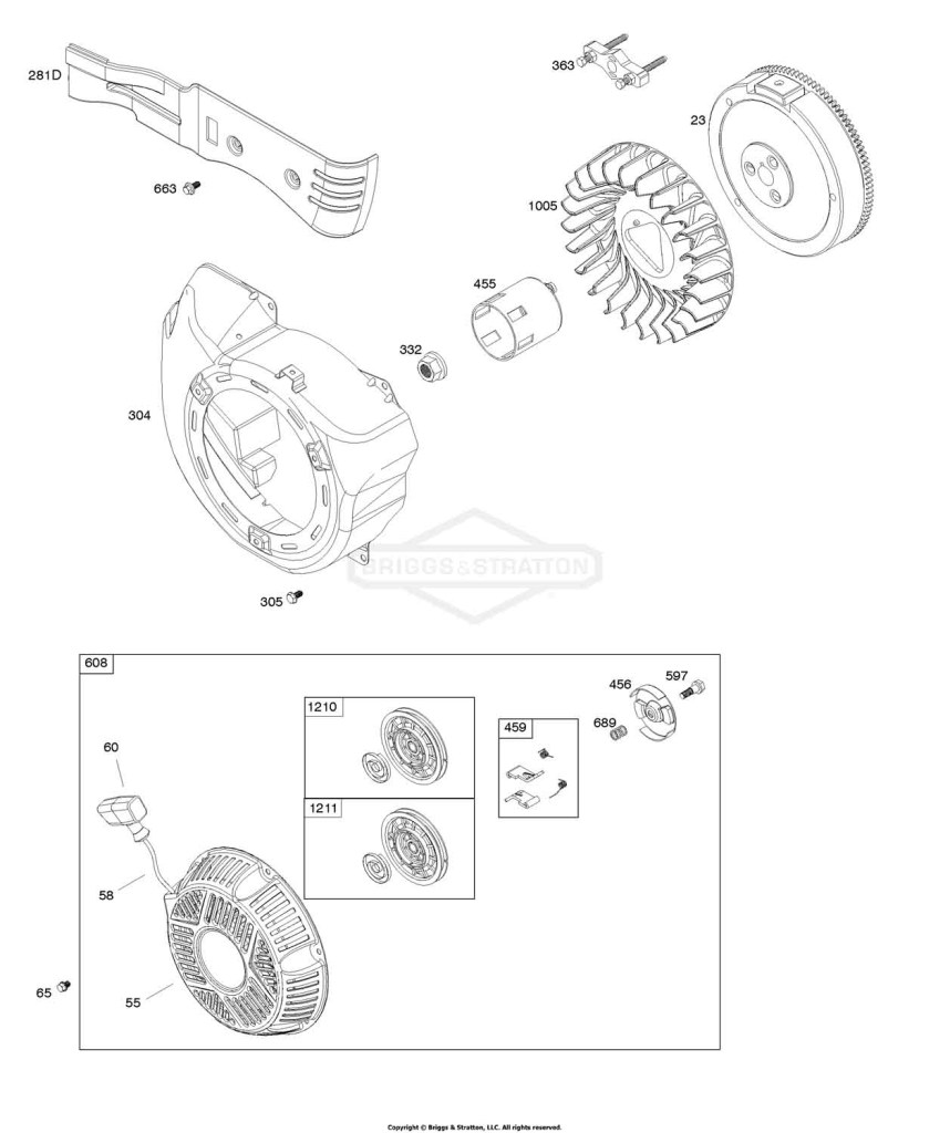 Blower Housing, Flywheel, Rewind Starter