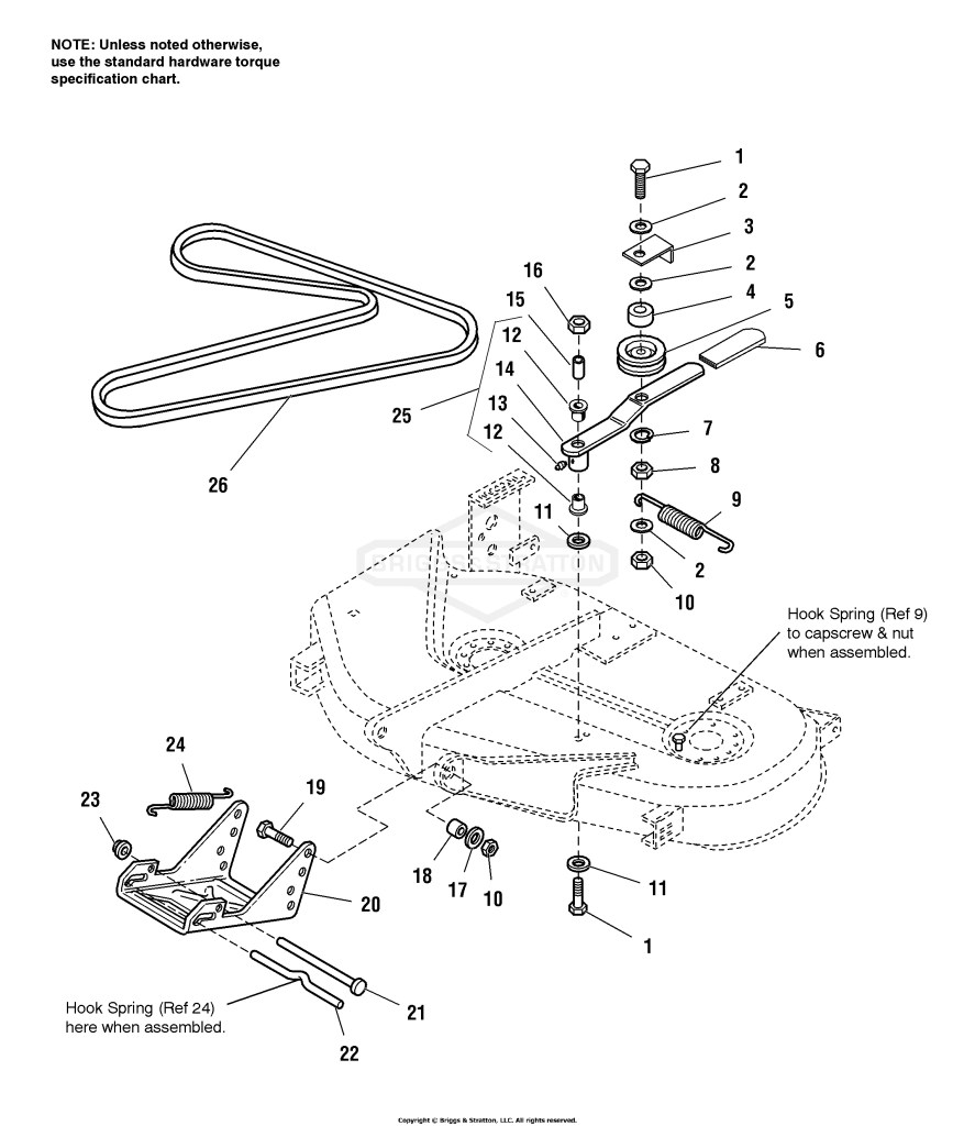 38 Mower Deck - Belt, Idler Arm & Hitch