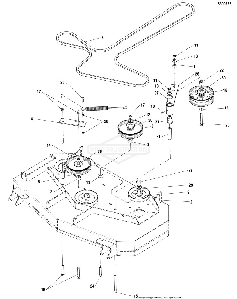 44 Mower Deck - Pulleys, Belts & Idler Arm