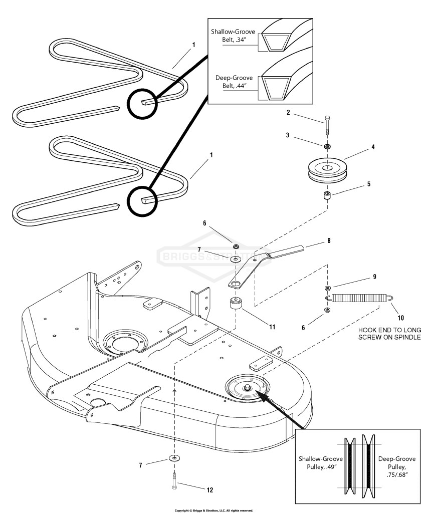 38 Mower Deck - Belt, Idler Arm & Hitch Group